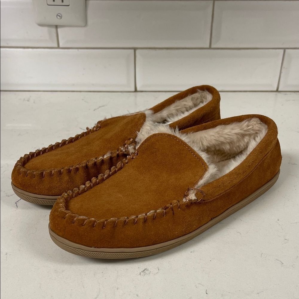 J. Crew Suede Scuff Slippers Men's Moccasin Slippers Size 7 Carmel Suede
